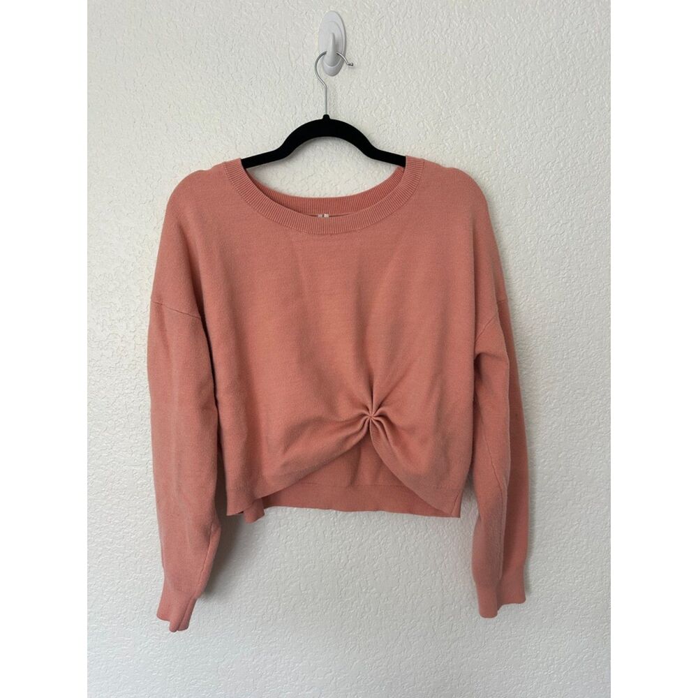Anthropologie Pink Peach Twist Front Crewneck Sweater Size XL